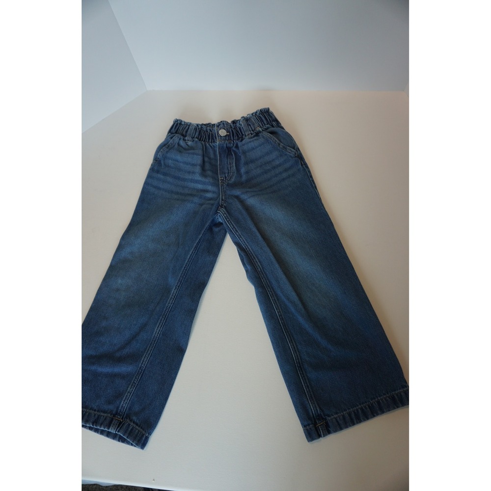 H&M Kids Wide Leg Jeans Medium Wash Elastic Waist Denim Pants Size 6 5-6Y